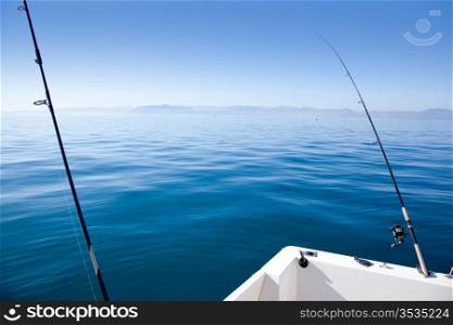 boat fishing rod in mediterranean blue sea in Spain