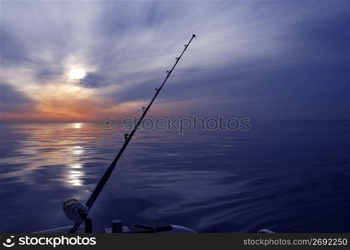 boat fishing sunrise on sea ocean rod and reels horizon