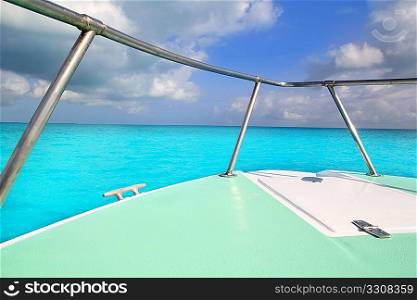 boat green bow in turquoise caribbean sea seascape