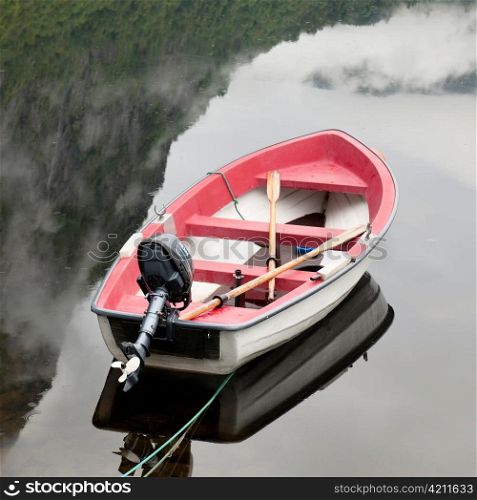 Boat in a lake, Granvinsvatnet, Granvin, Hordaland County, Norway