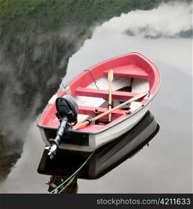 Boat in a lake, Granvinsvatnet, Granvin, Hordaland County, Norway