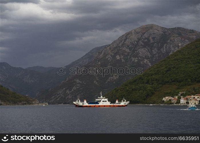 Boat in bay, Bay of Kotor, Montenegro