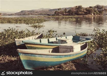 Boat in El Salvador. Boats on the lake, El Salvador, Central America