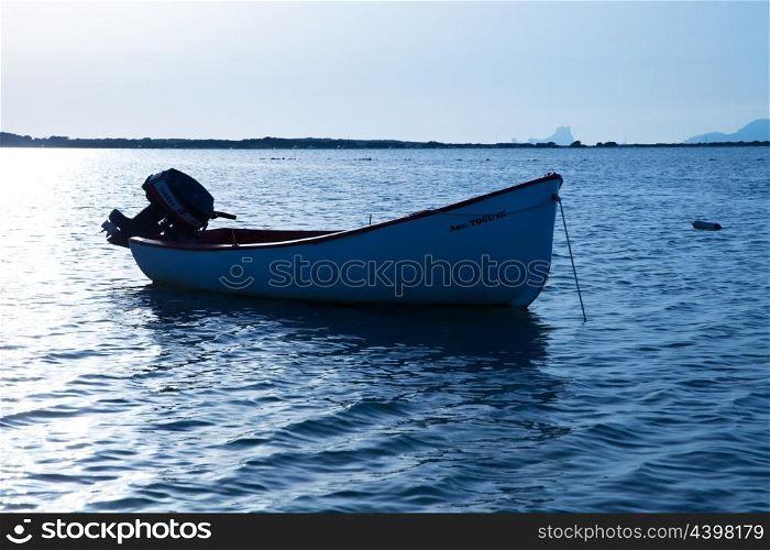 Boat in Estany des Peix at Formentera Balearic Islands of Spain