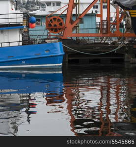 Boat moored at dock, Lake Union, Wallingford, Seattle, Washington State, USA