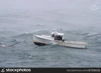 Boat moored in the sea in bad weather