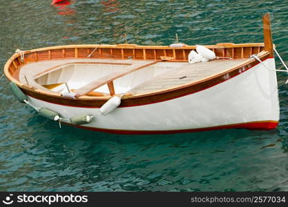 Boat moored in the sea, Italian Riviera, Genoa, Liguria, Italy