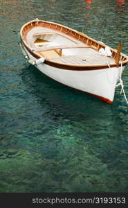 Boat moored in the sea, Italian Riviera, Genoa, Liguria, Italy