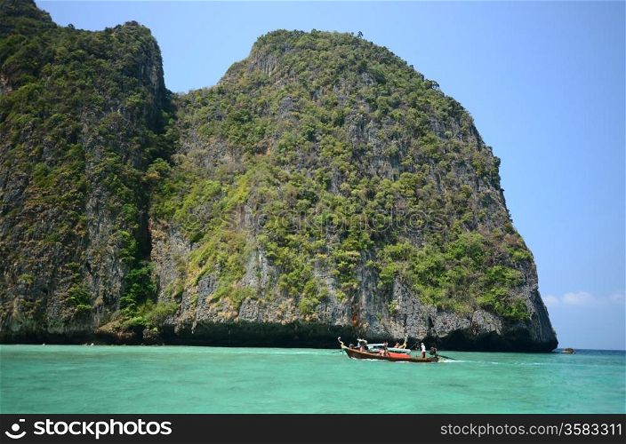 boat on the beautiful sea Maya Bay Phuket Thailand