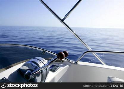 Boat on the blue Mediterranean Sea yachting on a calm ocean