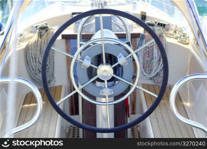 boat rudder wheel white sailboat detail beautiful yacht