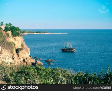 Boat sailing in the mediterranean sea in antalya