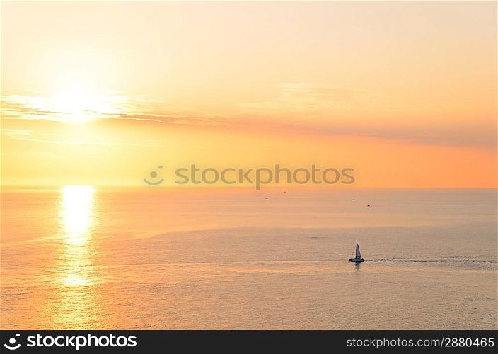 boat silhouette at sunset sea