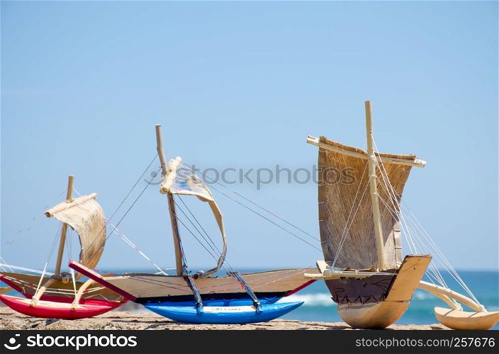 boat souvenirs against the background of the ocean in Sri Lanka, souvenirs