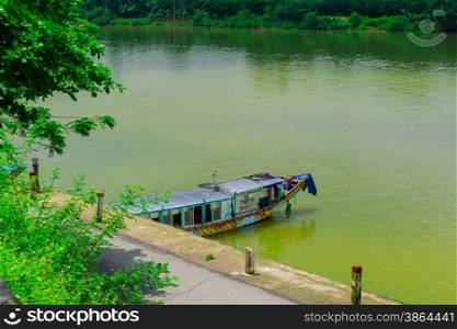 boat station at Perfume River (Song Huong) near Thien Mu pagoda