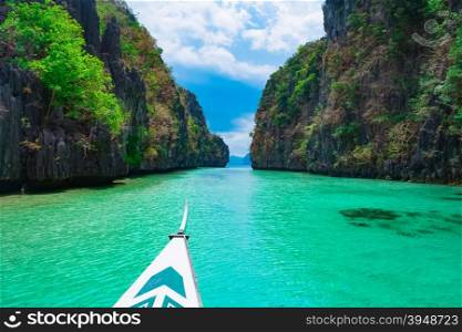 Boat trip in blue lagoon, Palawan, Philippines