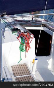 boat winches and sailboat navigation ropes detail