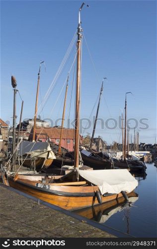 Boat yard for fishing boats in the port of Spakenburg in the Netherlands.