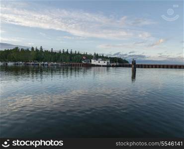 Boats along dock, Lake Winnipeg, Riverton, Hecla Grindstone Provincial Park, Manitoba, Canada