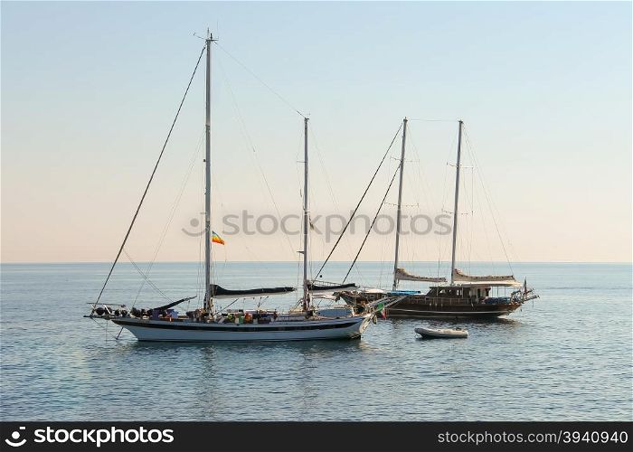 Boats anchored in the small port of Marciana, Elba Island, Italy