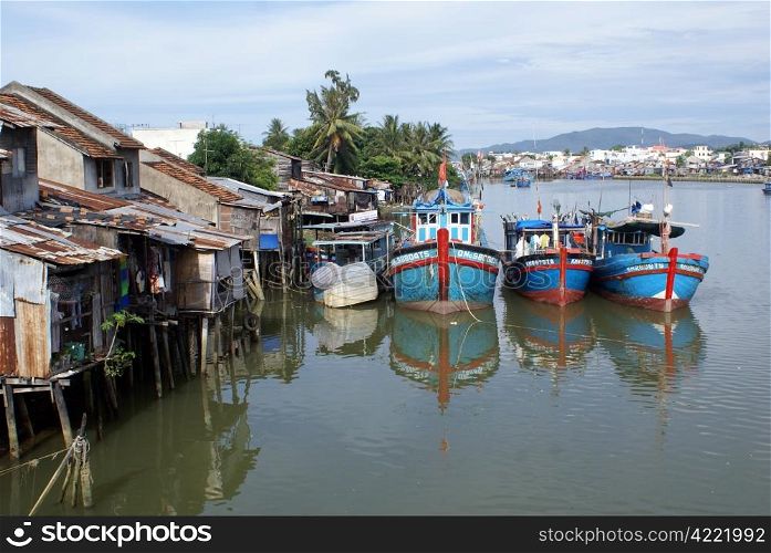 Boats and houses in Nha Trang, Vietnam