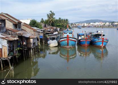 Boats and houses in Nha Trang, Vietnam