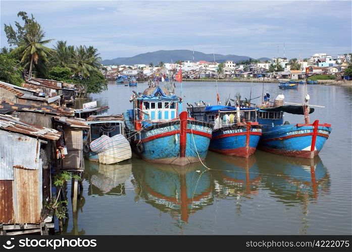Boats and sea shore in Nha Trang, Vietnam