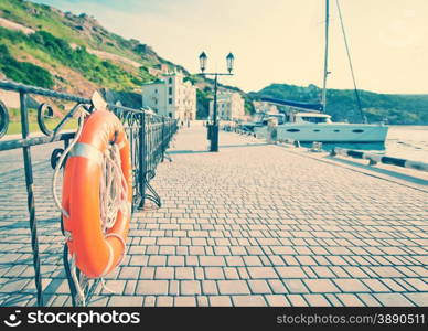 Boats and yachts in old port in Crimea