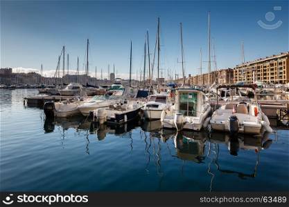Boats and Yachts in the Old Port of Marseille, France