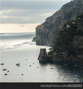 Boats at coastline, Positano, Amalfi Coast, Salerno, Campania, Italy