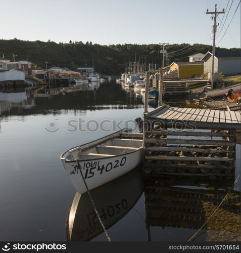 Boats at dock, Trout River, Southeast Brook Falls, Gros Morne National Park, Newfoundland and Labrador, Canada