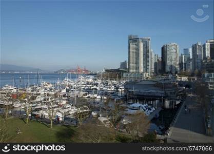 Boats at marina, Coal Harbour, Vancouver, British Columbia, Canada