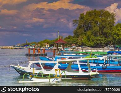 Boats at Paradise Tropic Island. Gili, Indonesia