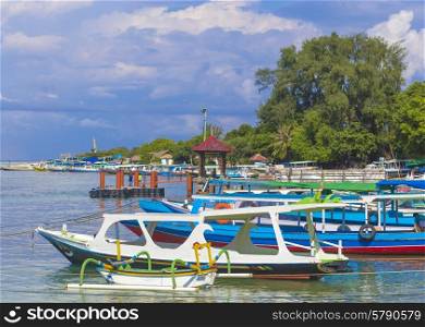 Boats at Paradise Tropic Island. Gili, Indonesia
