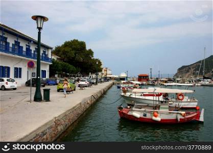 Boats at Skopelos town port,Skopelos island,Greece