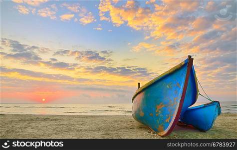 Boats at sunrise time on Black Sea