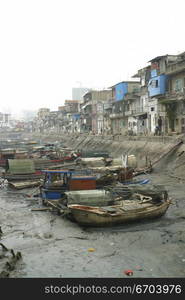 Boats by the shore in Xiamen China.