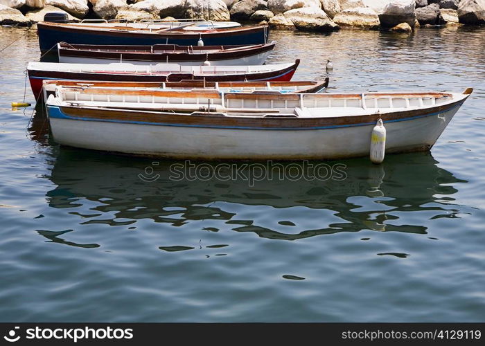 Boats docked at a harbor, Bay of Naples, Naples, Naples Province, Campania, Italy