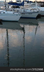 Boats docked at a harbor in Gimli, Manitoba, Canada