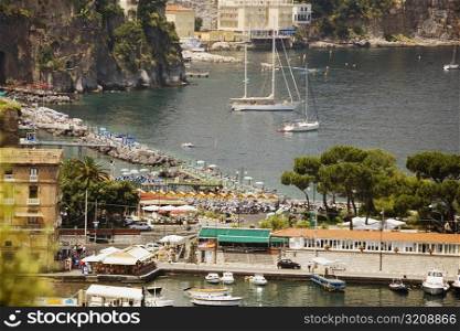 Boats docked at a harbor, Marina Grande, Capri, Sorrento, Sorrentine Peninsula, Naples Province, Campania, Italy