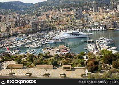 Boats docked at a harbor, Port of Fontvieille, Monte Carlo, Monaco