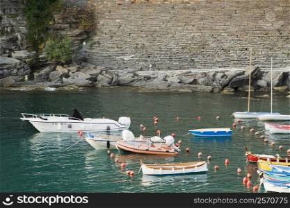 Boats docked at a port, Italian Riviera, Cinque Terre National Park, Il Porticciolo, Vernazza, La Spezia, Liguria, Italy