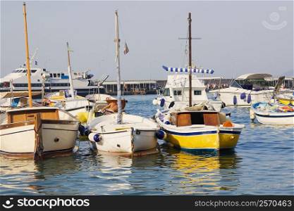 Boats docked at a port, Marina Grande, Capri, Campania, Italy