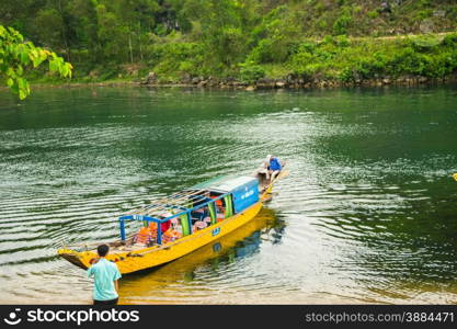 boats for transporting tourists to Phong Nha cave, Phong Nha - Ke Bang national park, Viet Nam