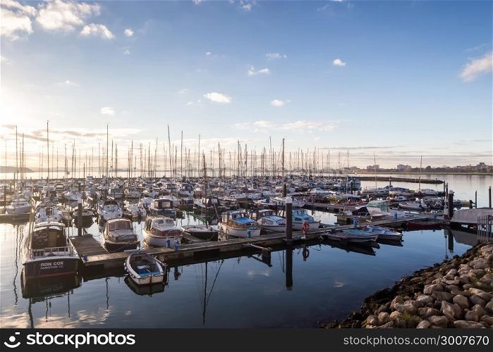 Boats in Poole Harbour at Sandbanks 30 December 2014, Dorset, UK