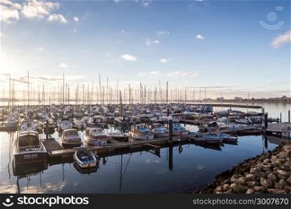 Boats in Poole Harbour at Sandbanks 30 December 2014, Dorset, UK