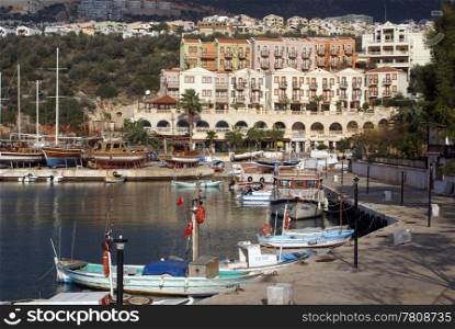 Boats in port marina Kalkan, Turkey