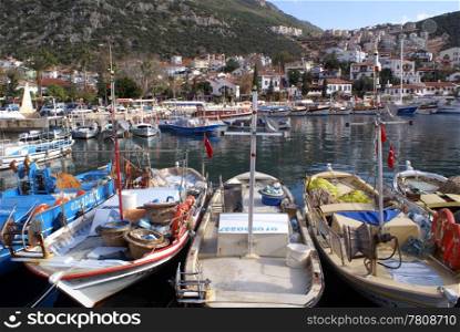Boats in port town Kash, Turkey