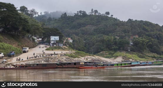 Boats in River Mekong, Oudomxay Province, Laos