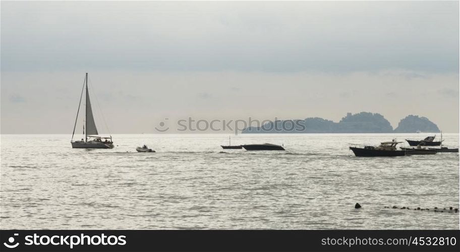 Boats in sea, Positano, Amalfi Coast, Salerno, Campania, Italy